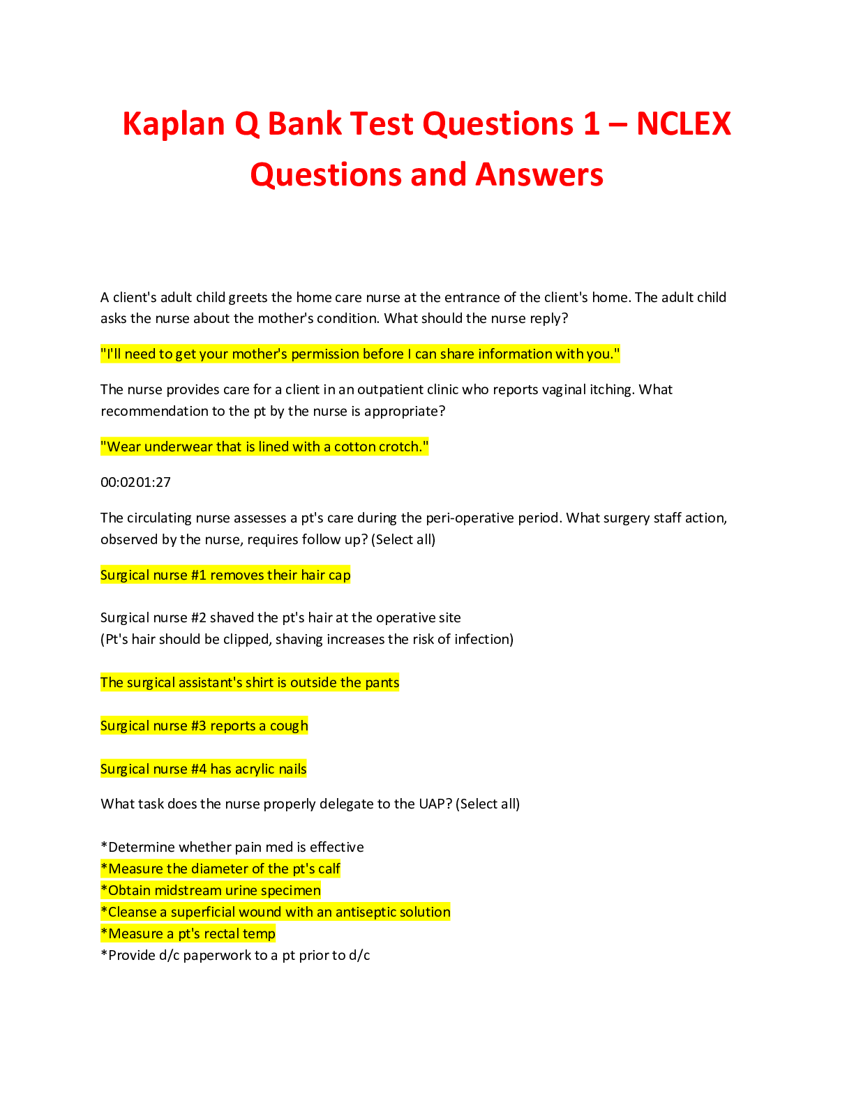 Preview image for Kaplan Q Bank Test Questions 1 – NCLEX Questions and Answers